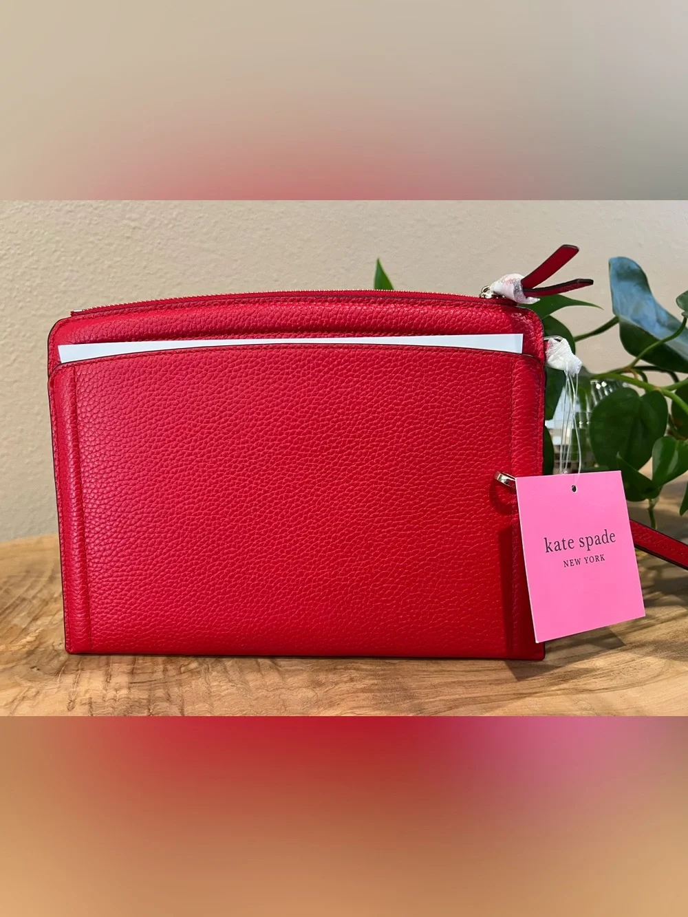 Kate Spade Pebbled Red Leather Wristlet with Strap